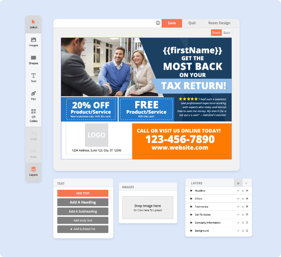 dashboard provided for editing designs