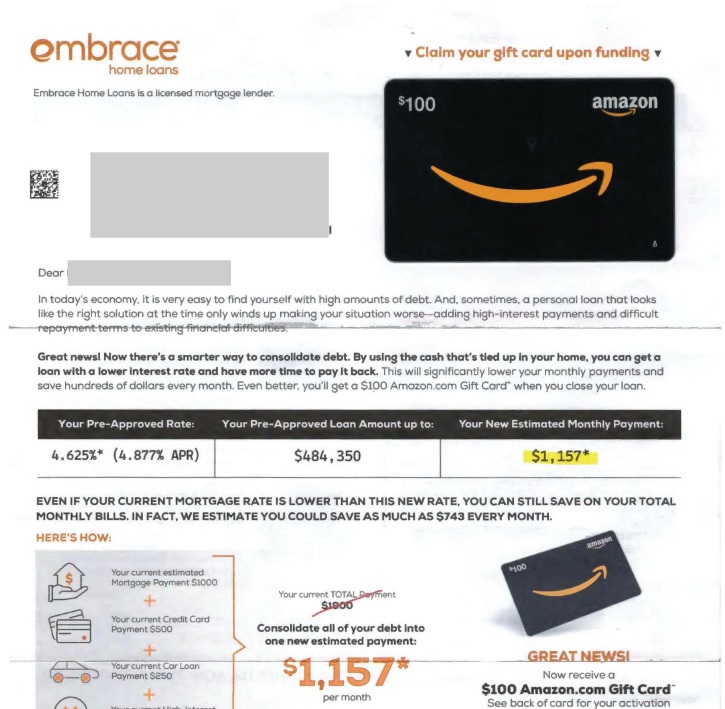 gift cards mail piece