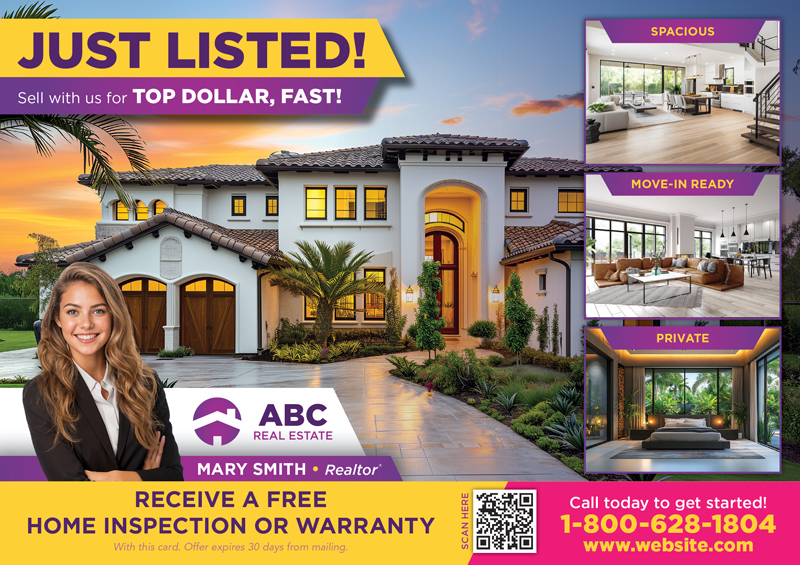 just listed real estate postcard